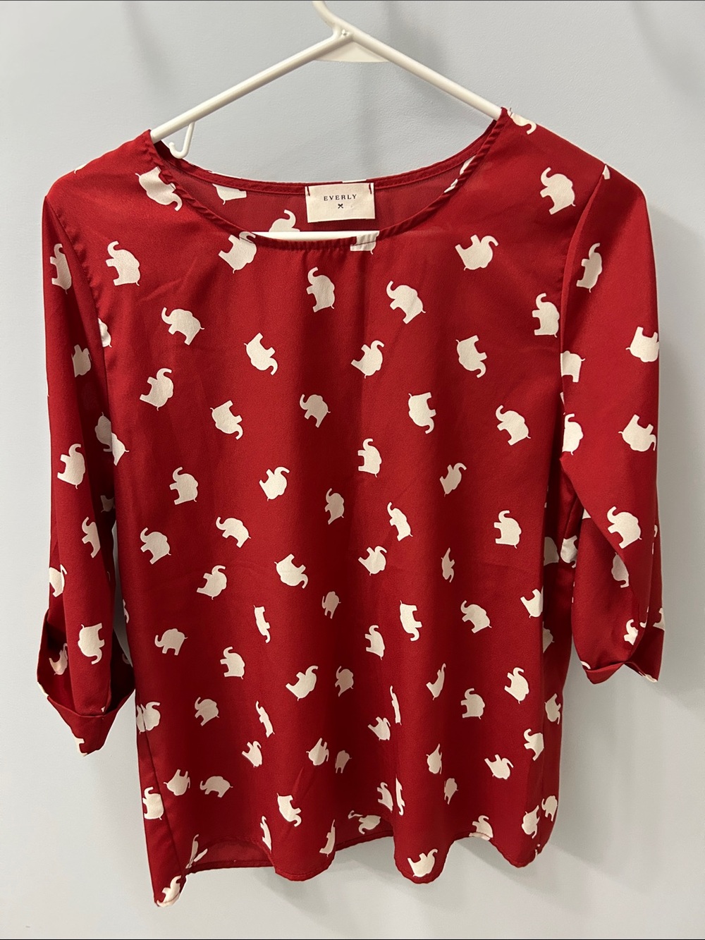 Everly Red Top with White Elephant Motif